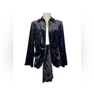 Mishca Black Velvet Jacket Women’s Size Large Collared Tie Front Long Sleeve